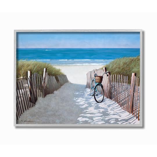 Stupell Industries Beach Pathway and Bicycle Summer Nautical Gray Framed Wall Art
